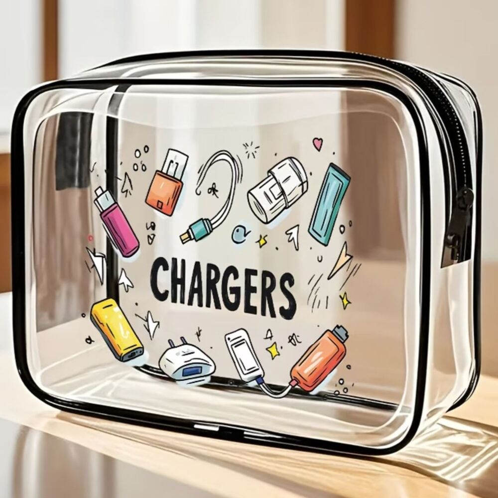 Chargers Clear PVC Pouch Zippered 8 x 6-in Home Work Travel RV Beach Storage NEW